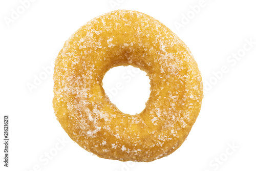 top view of sugar donut isolated on white background