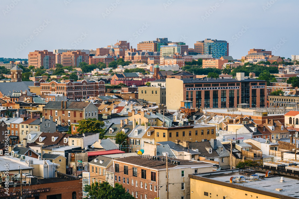 View of Little Italy and Johns Hopkins Hospital in Baltimore, Maryland