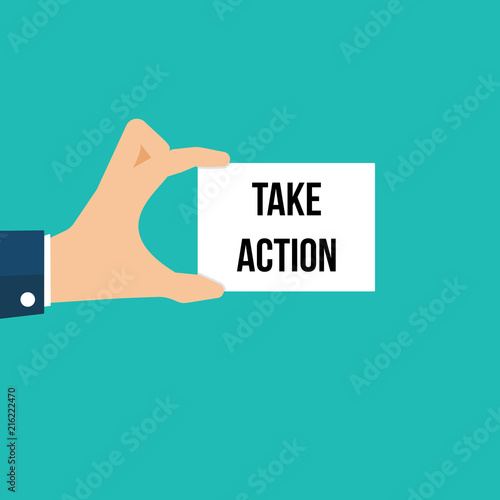 Man showing paper TAKE ACTION text