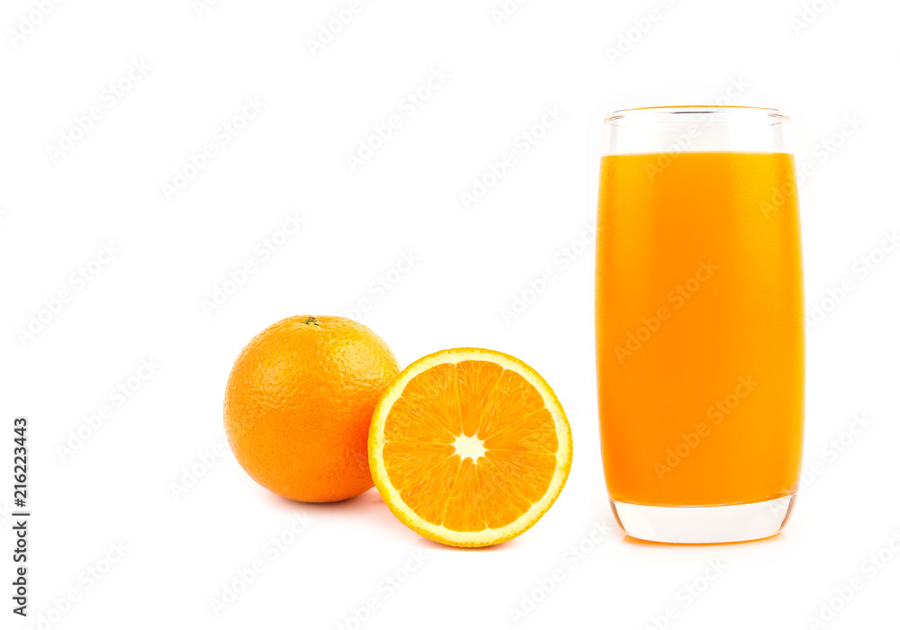 Slices of Orange and glass of orange juice on White Background Slices of Orange and glass of orange juice on White Background