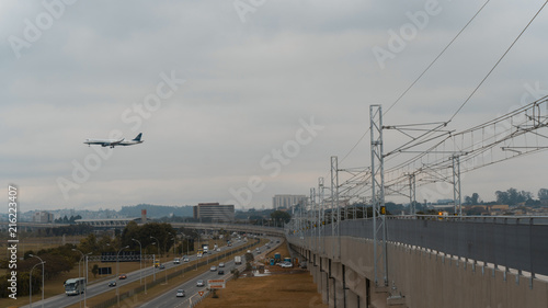 Airplane, cars and railway