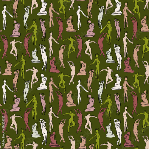 Seamless pattern with women silhouettes. female nude body pattern. sketch.