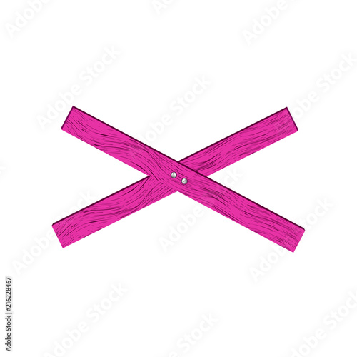 Pink wooden barrier in cross shape