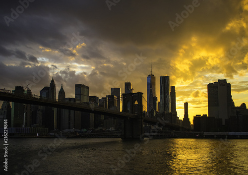 New York City Manhattan downtown skyline and Brooklyn bridge