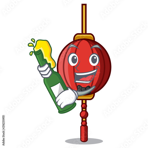 With beer chinese lantern mascot cartoon