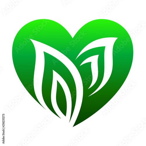 Love Nature Logo, Heart + Leaf Symbol