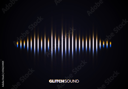 Audio or sound wave with music volume peaks and color glitch effect
