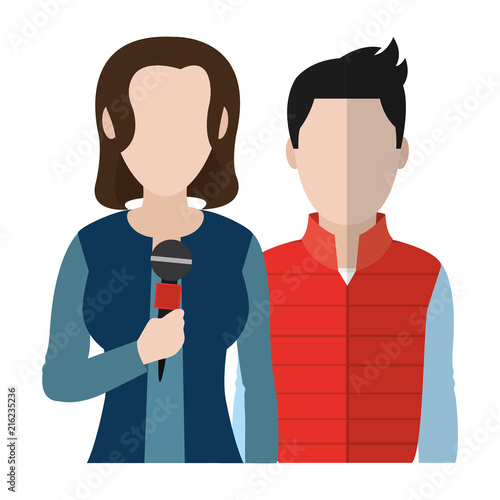 woman and man partner reporters conference