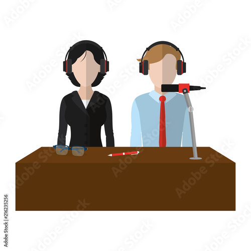 woman and man partner reporters press