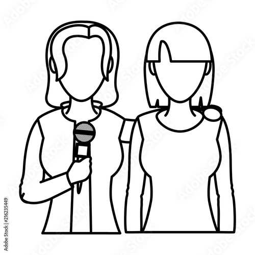 line women reporters partner with microphone equipment