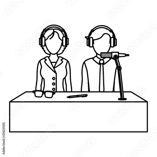 line woman and man partner reporters press