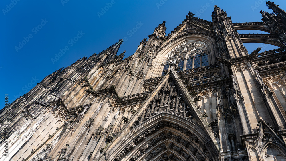 Cologne Cathedral with blue sky background, world herritage gothic cathedral, germany