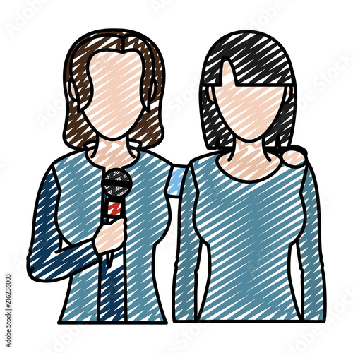 doodle women reporters partner with microphone equipment