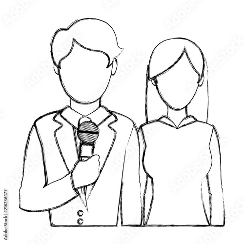 grunge man and woman reporters professional partner