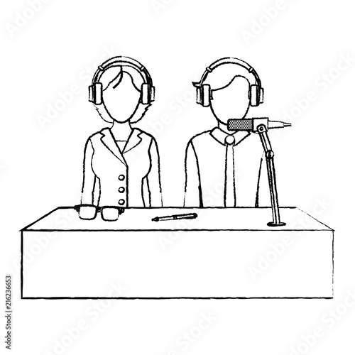 grunge woman and man partner reporters press