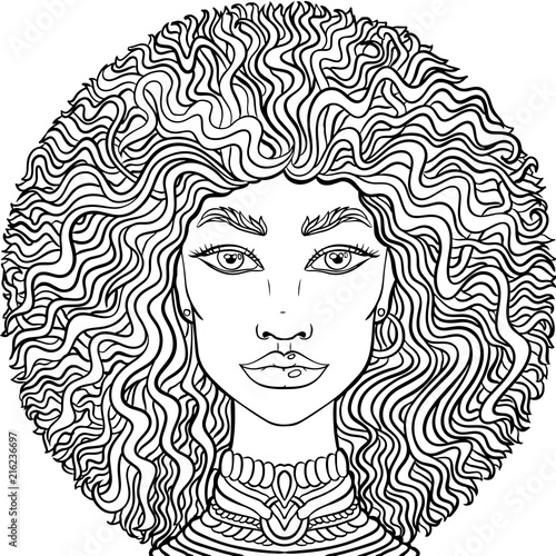 Hand drawn doodle girlss face on white background. Womens portrait for adult coloring book.