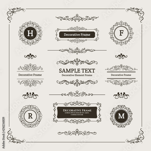 Set of Decorative Divider, Monogram, & Frame Element. For any purpose of your designs such us certificate, invitation, print designs, web designs, etc.