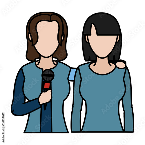 color women reporters partner with microphone equipment