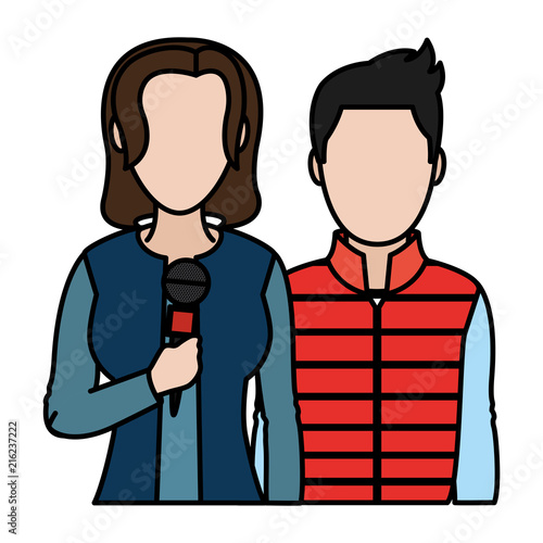 color woman and man partner reporters conference