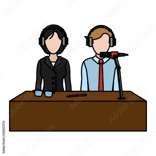color woman and man partner reporters press