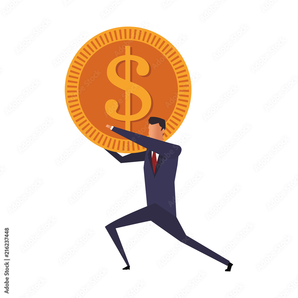 Businessman holding coin on back vector illustration graphic design Businessman holding coin on back vector illustration graphic design