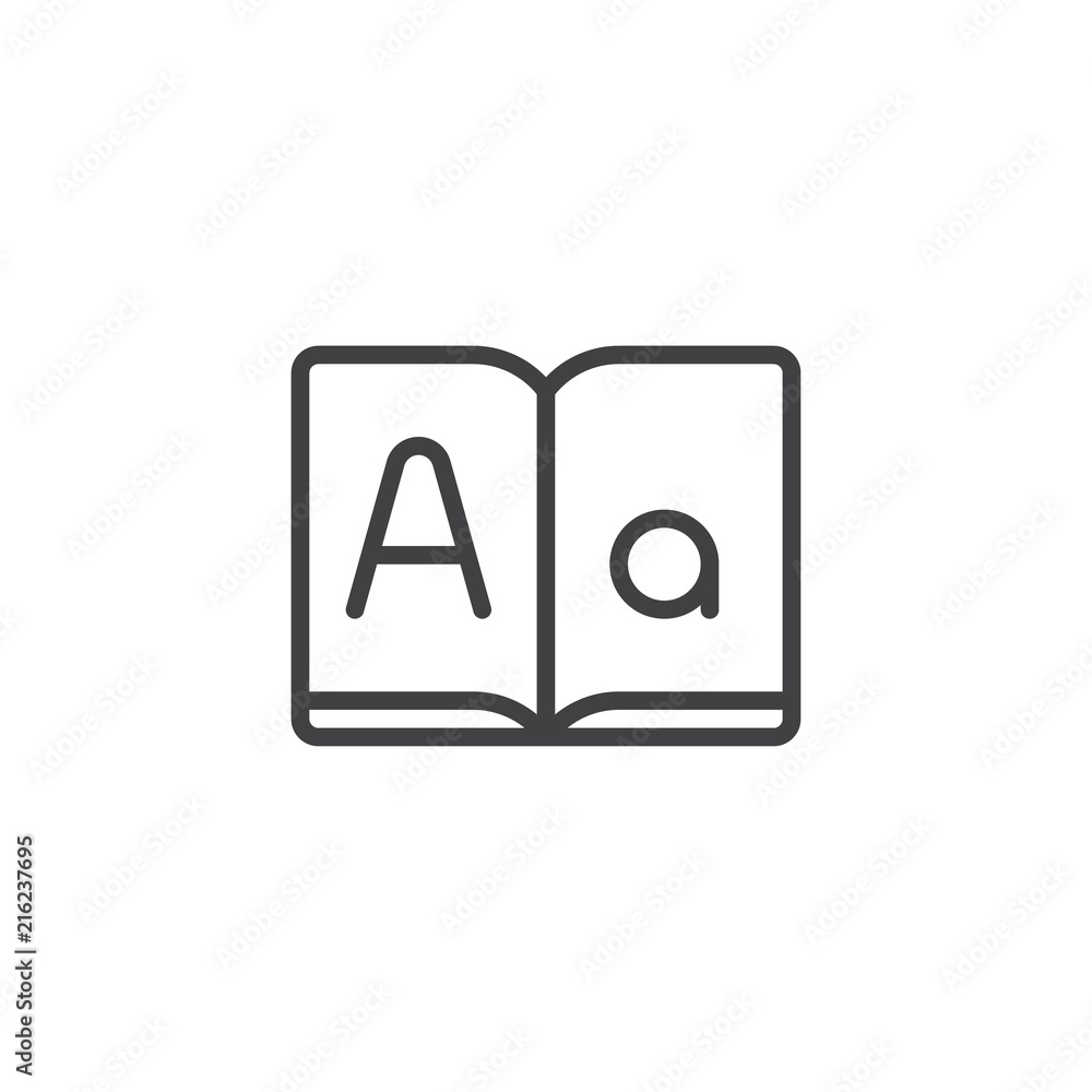 Dictionary book outline icon. linear style sign for mobile concept and web design. Letters textbook simple line vector icon. Symbol, logo illustration. Pixel perfect vector graphics Dictionary book outline icon. linear style sign for mobile concept and web design. Letters textbook simple line vector icon. Symbol, logo illustration. Pixel perfect vector graphics