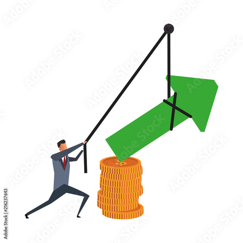 Businessman pulling arrow up with rope vector illustration graphic design