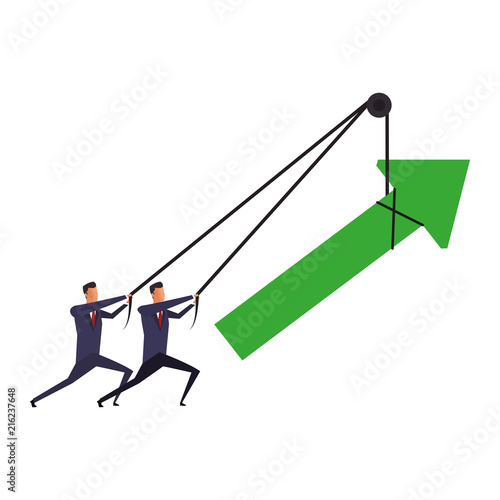 Businessmens pulling arrow up with rope vector illustration graphic design