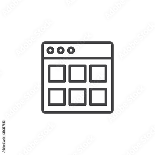 Website Modules outline icon. linear style sign for mobile concept and web design. Browser window simple line vector icon. Symbol, logo illustration. Pixel perfect vector graphics