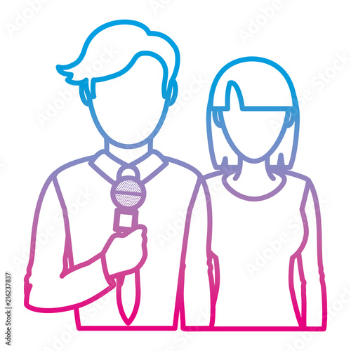degraded line man and woman partner news reporters