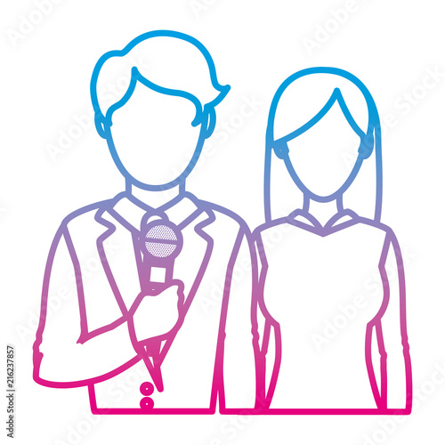 degraded line man and woman reporters professional partner