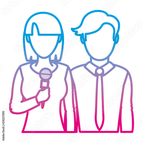 degraded line woman and man news partner reporters