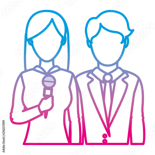 degraded line professional woman and man partner reporters