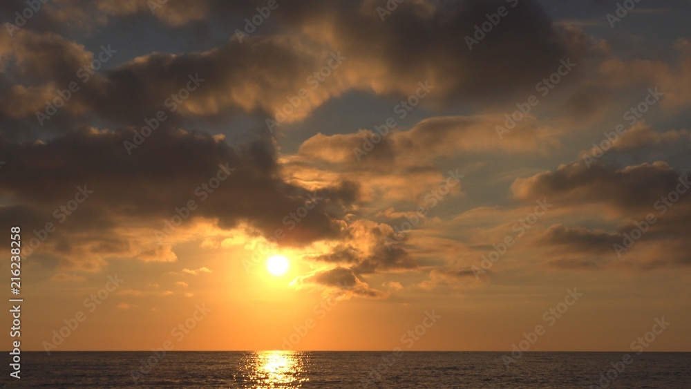 Ocean Sea Sunset, Beach Sunrise on Coastline, Sundown, Seashore Waves