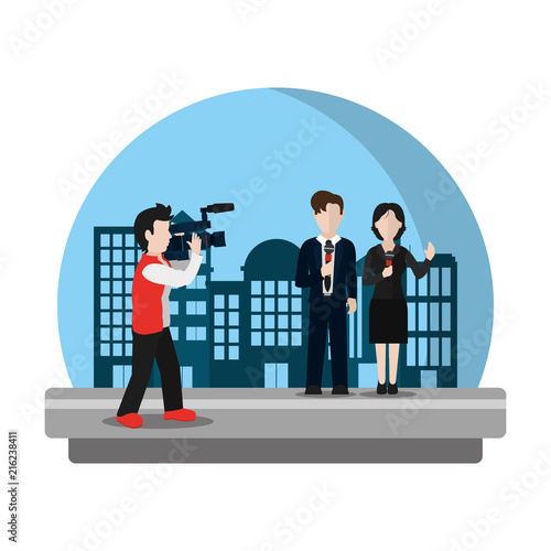 cameraman camcorder film to reporters partner
