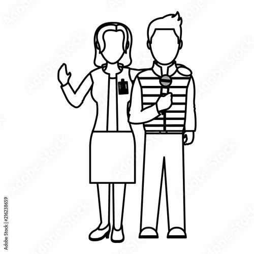 line woman and man reporters togethers news
