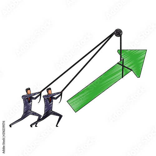 Businessmens pulling arrow up with rope vector illustration graphic design