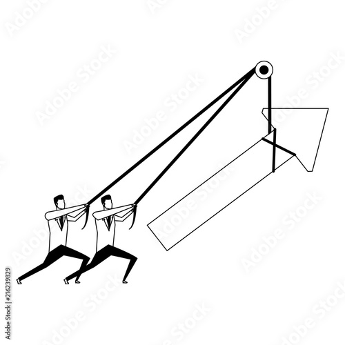 Businessmens pulling arrow up with rope vector illustration graphic design
