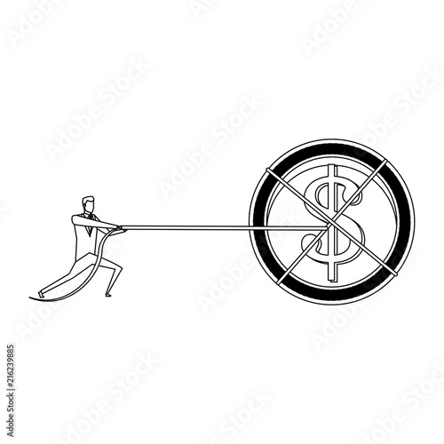 Businessman pulling coin with rope vector illustration graphic design