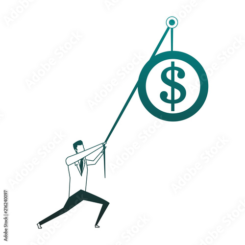 Businessman pulling up coin with rope vector illustration graphic design