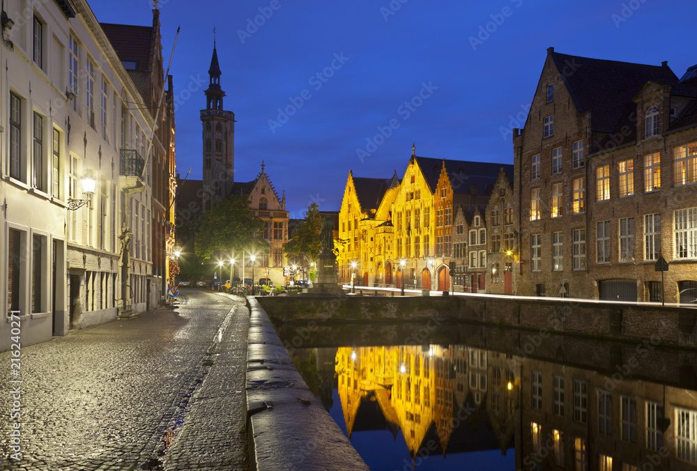 Bruges Poortersloge And Toll House At Night