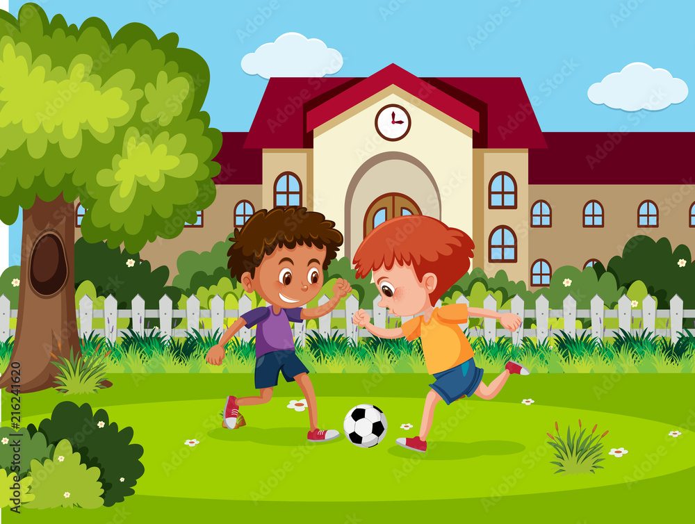 Obraz premium Children play football at school