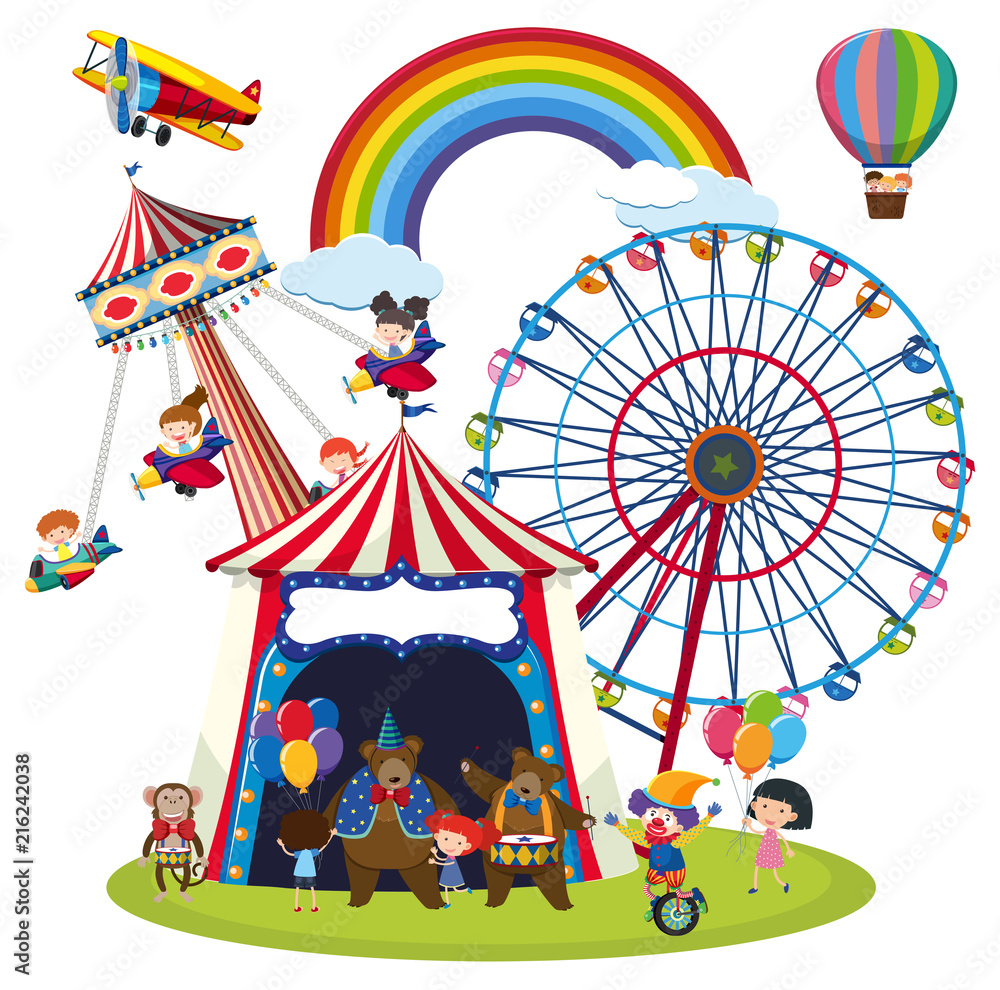 Fototapeta premium Children at a fun park scene