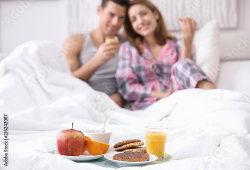 Tray with yummy breakfast f...