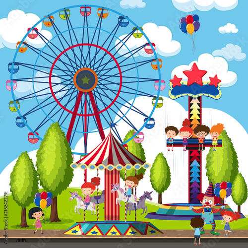 Children at on holiday at theme park