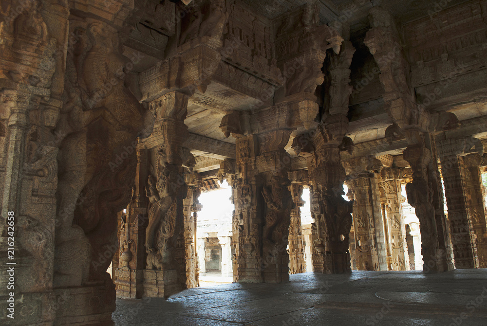 Interior view. Kalyana Mandapa, Vitthala Temple complex, Hampi, Karnataka.