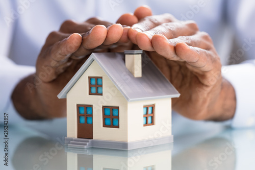 Person Protecting Miniature House