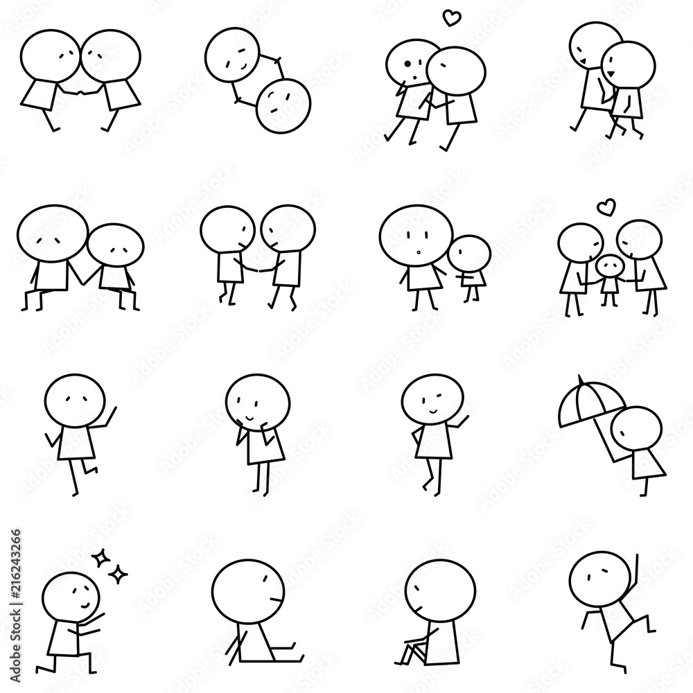 Set of Cartoon simple line charactor in variety action of Lovely couple  concept for vector graphic design Stock Vector | Adobe Stock