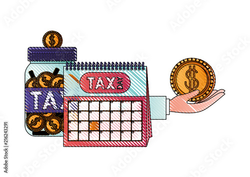 jar taxes with hand lifting coin vector illustration design