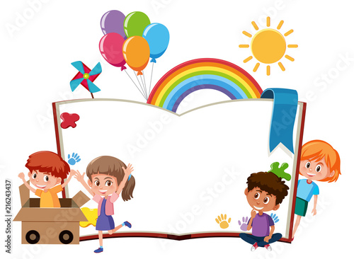 Happy children blank book template